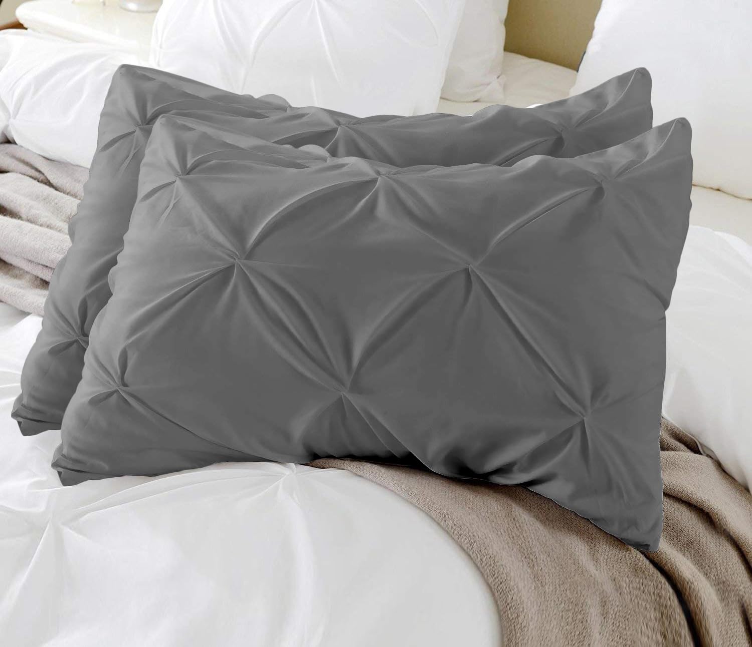 Standard Pillow Shams Set Of 2 Pinch Pleated Dark Grey Pillow Shams Standard 20X26 Pillow Covers 100% Egyptian Cotton 600 Thread